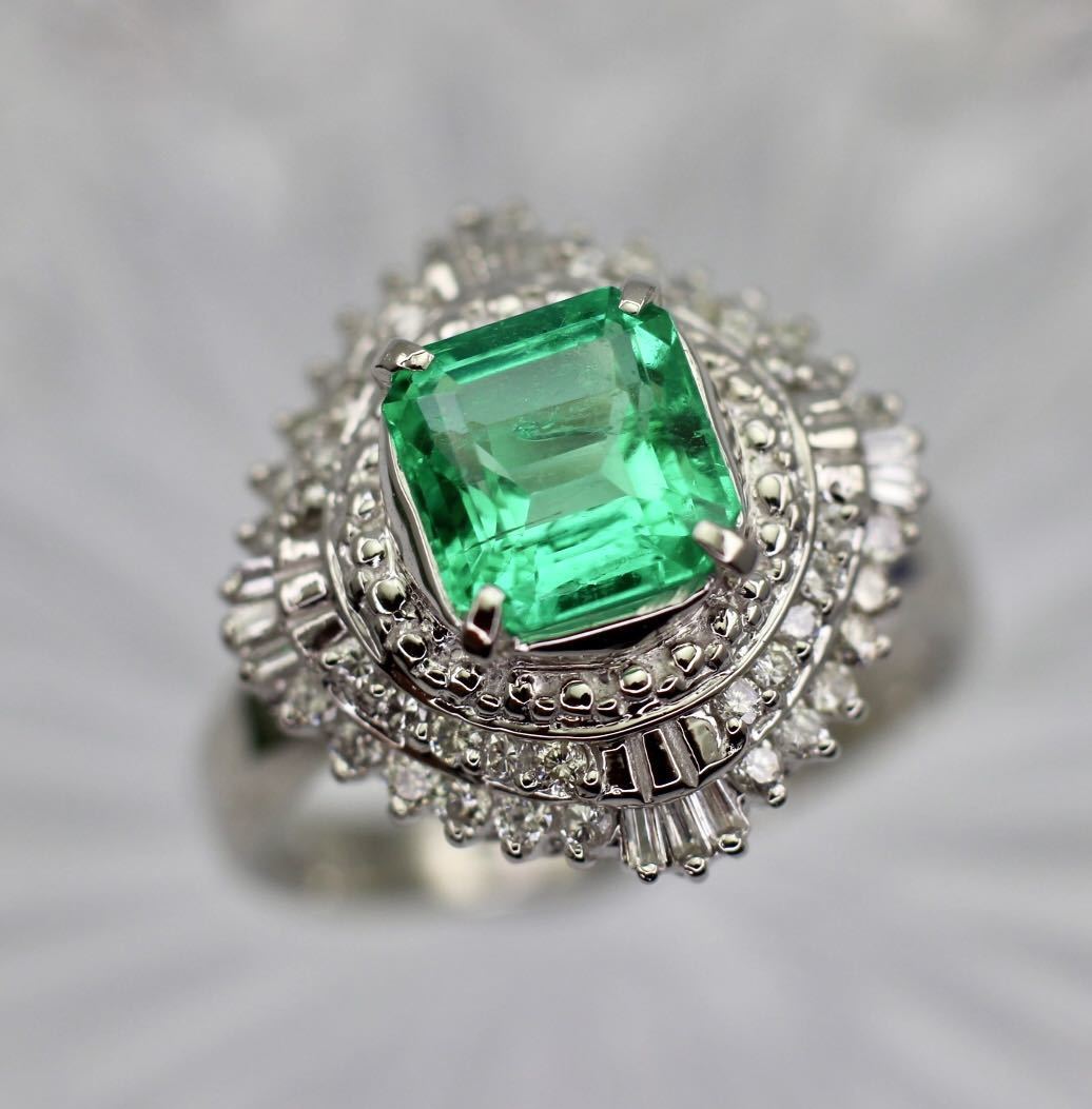 Pt900 natural emerald ring 1.63ct