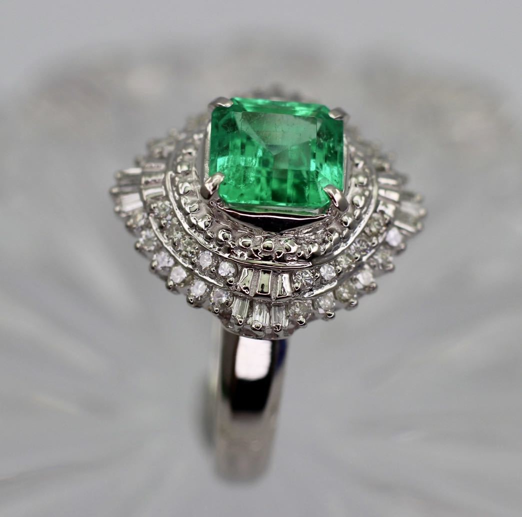 Pt900 natural emerald ring 1.63ct