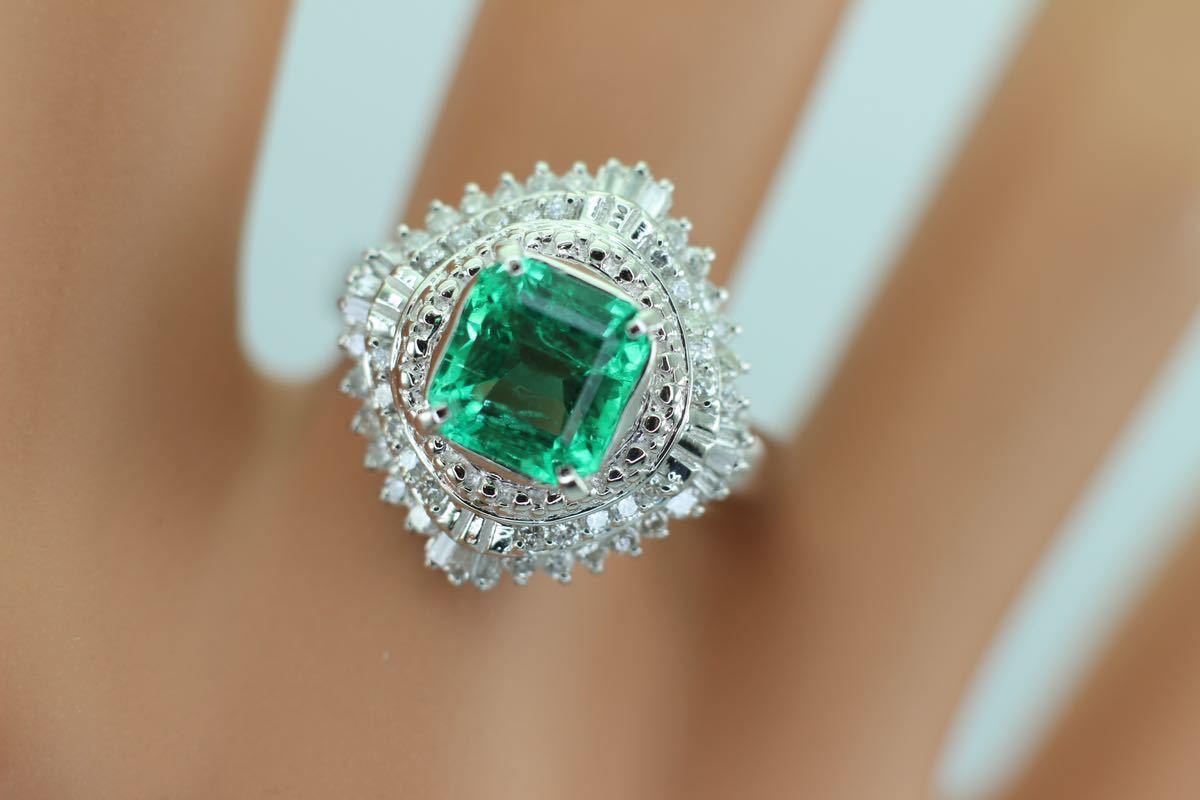 Pt900 natural emerald ring 1.63ct