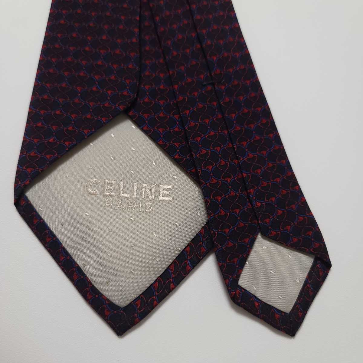 美品 1円 CELINE セリーヌ ネクタイ ハイブランド 赤 青 1395の画像3