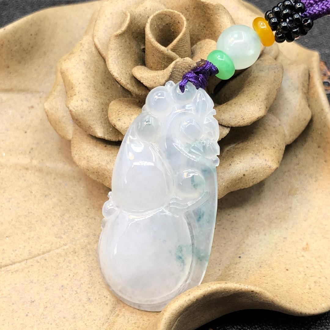 ネックレス 瓢箪 本翡翠 氷ヒスイ 誕生日プレゼント 天然石 縁起物