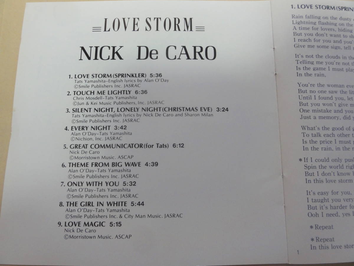 ニック・デカロ Nick DeCaro / Love Storm CD AOR  山下達郎の画像3