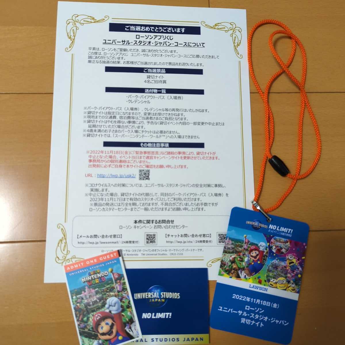 ☆USJローソン貸切ナイト☆チケット１名分☆2022年11月18日(金