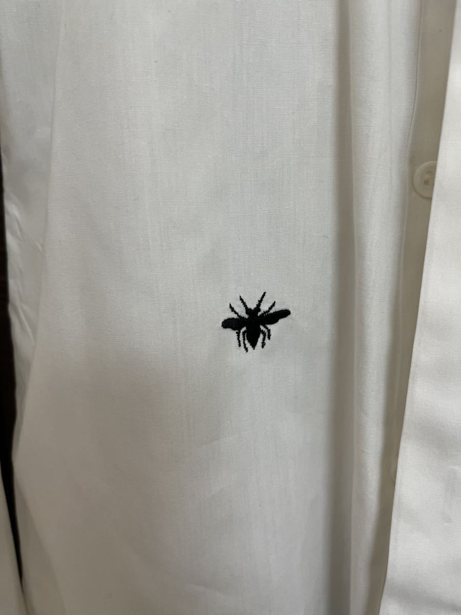 38 Dior HOMME エディ期 bee 刺繍 比翼 シャツ ホワイト 38 Dior HOMME エディ期 bee 刺繍 比翼 シャツ ホワイト