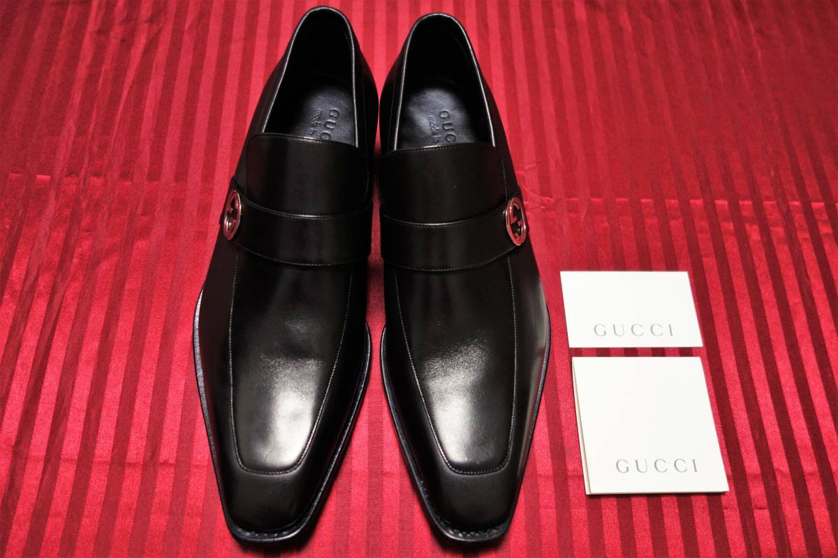 美品 GUCCI 42E グッチ スエードスリッポン モノグラム シューズ 本革