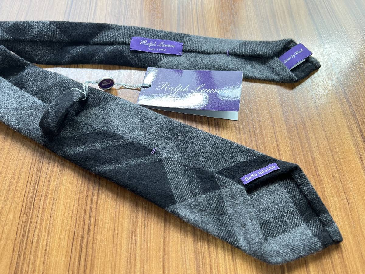 .3.3 ten thousand [ new goods unused tag attaching ]RALPH LAUREN highest rank PURPLE LABEL Italy made wool 100% Play do check & hand made top class necktie /RRL