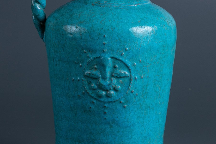ペルシャ古陶、青釉、油壺、灯火器、イスラム古陶、古美術、骨董品、アンティーク