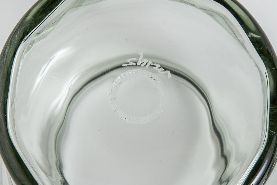 ガラス製蝋燭立て「舟木倭帆（ふなきしずほ）作　「ｓｈｉｚｕ」サイン入り」 ガラス製蝋燭立て「舟木倭帆（ふなきしずほ）作 「shizu