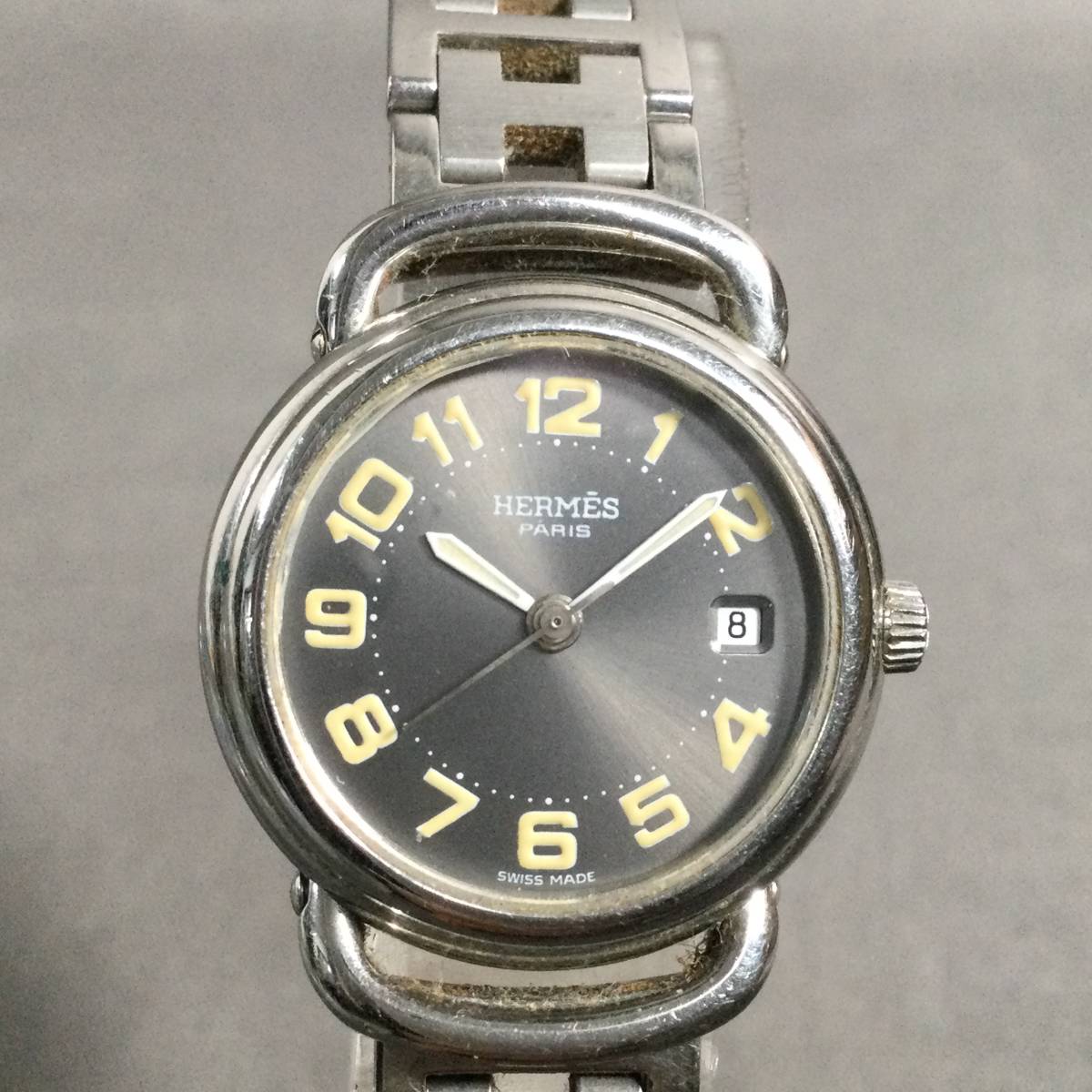 10/14 217943 HERMES エルメス PU2.210 プルマン レディース腕時計 シルバーカラー 文字盤ブラック 