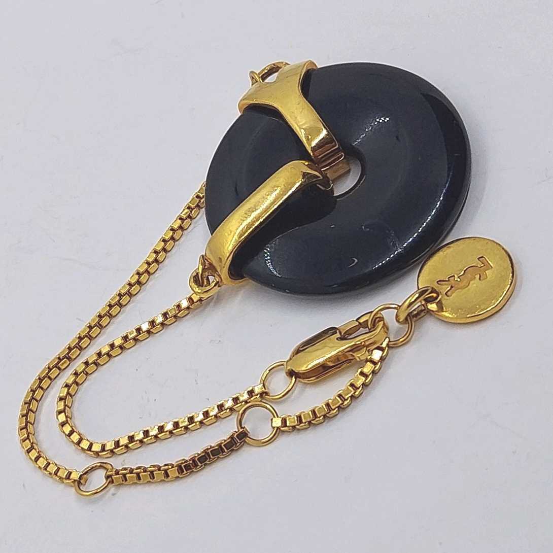 イブサンローラン Yves Saint Laurent 黒石 ブレスレット ゴールドカラー