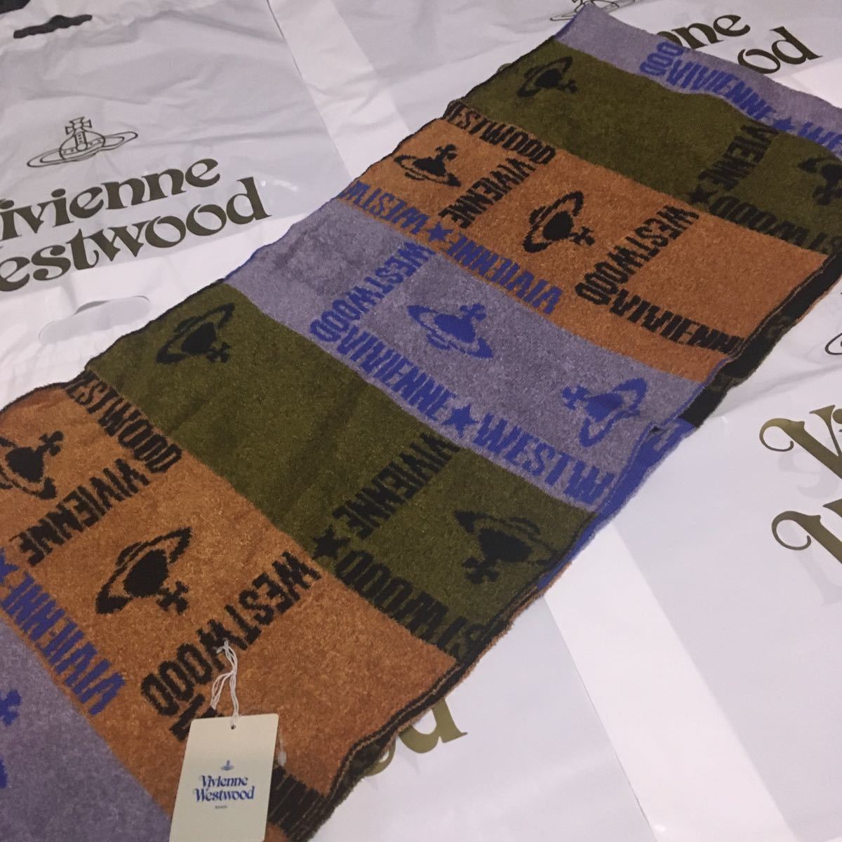 送料込●新品●Vivienne Westwood マフラー タオル地 グレー③ ヴィヴィアンウエストウッド ビビアン ユニセックスウールレーヨン 日本製