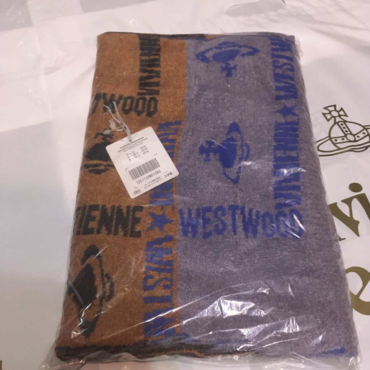 送料込●新品●Vivienne Westwood マフラー タオル地 グレー③ ヴィヴィアンウエストウッド ビビアン ユニセックスウールレーヨン 日本製