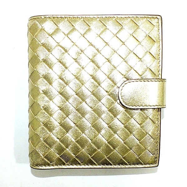 BOTTEGA VENETA ボッテガヴェネタ イントレチャート 2つ折り財布 ゴールド 【送料無料】中古品 used A