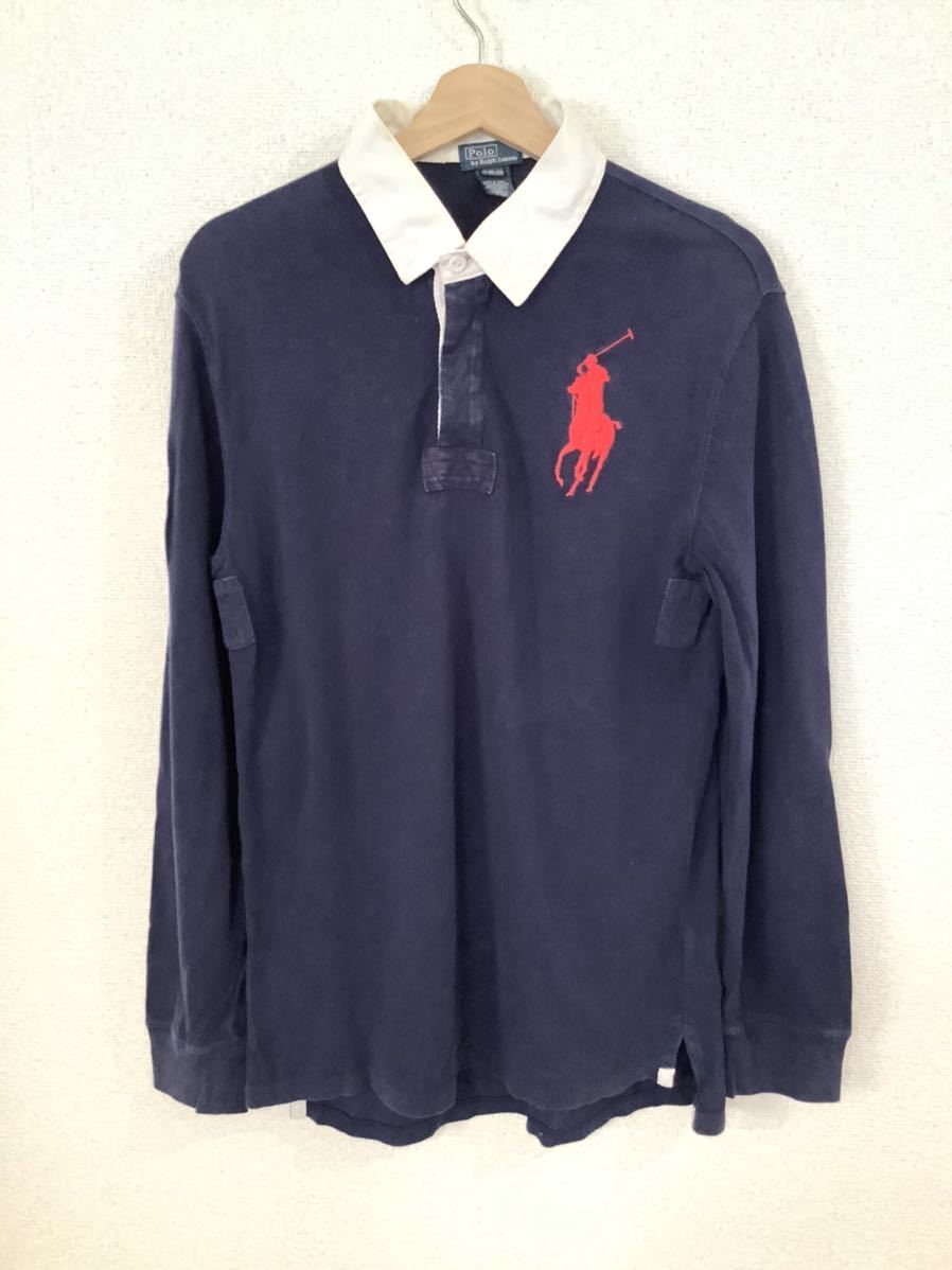 POLO RALPHLAUREN ラルフローレン ラガーシャツ　長袖シャツ　ボーイズ　ビックポニー　古着　ネイビー_画像1