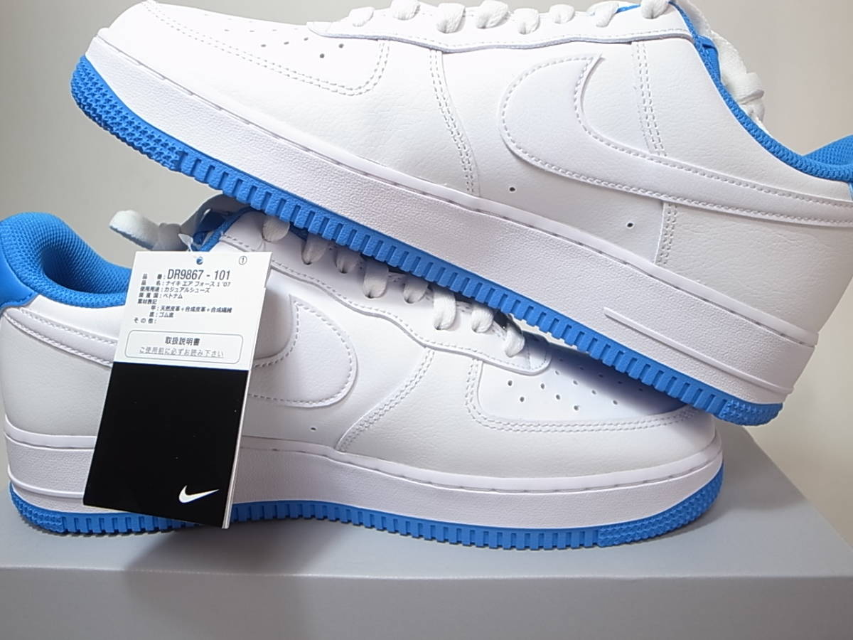 【送料無料 即決】NIKE AIR FORCE 1 ’07 WHITE/WHITE-LT PHOTO BLUE 28.5cm US10.5新品 黒タグ エアフォース1DR9867-101白ホワイト ブルー_画像6