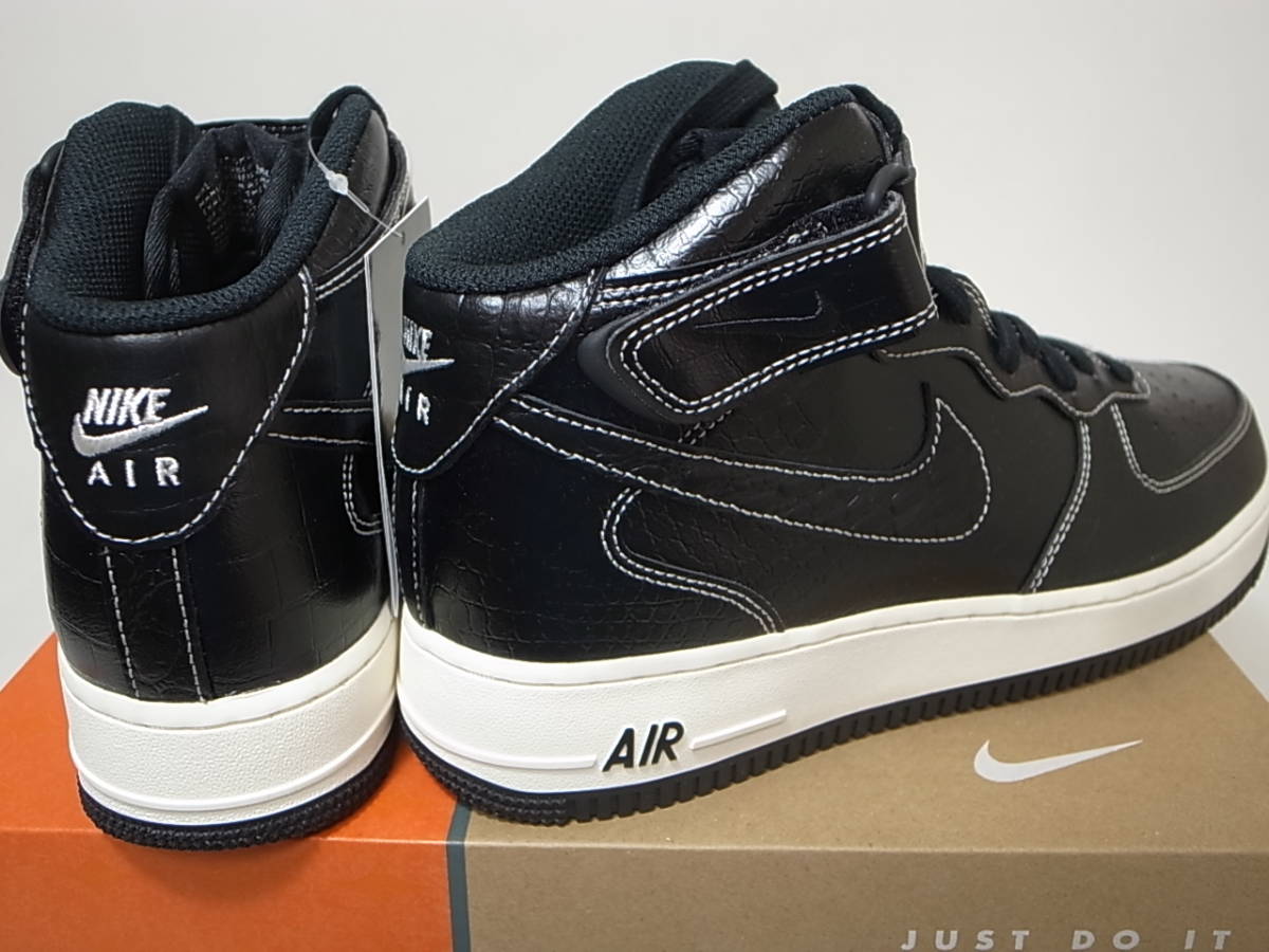 【送料無料 即決】NIKE AIR FORCE 1 MID 07 LV8 27.5cm US9.5新品 エアフォース1 40周年記念ブラックレザー黒クロコダイル 限定 DV1029-010_画像3