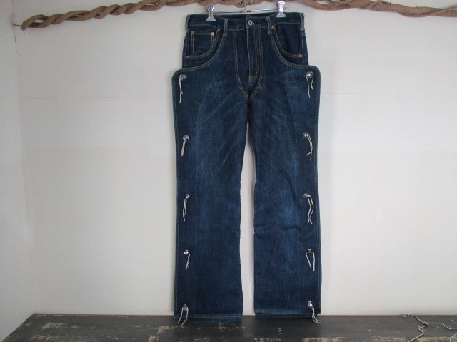 FUNNY chaps Conti . jeans used fa knee Denim Western indigo Indian Navajo OLTE (Optical Line Transmission Equipment) ga Harley 