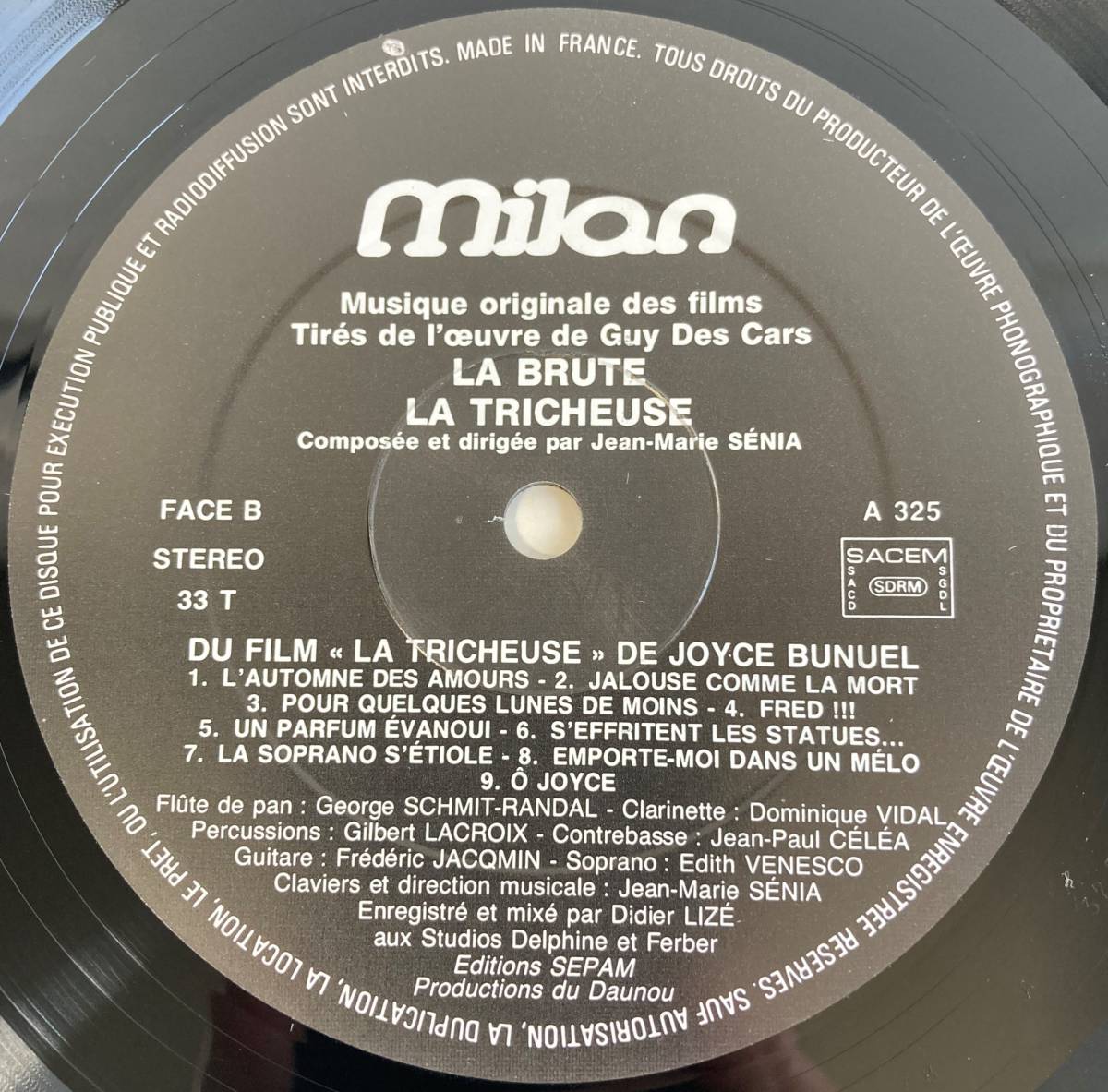 La Brute （1987）、La Tricheuse （1987）jジャン・マリー・セニア　仏盤LP Milan A 325_画像6