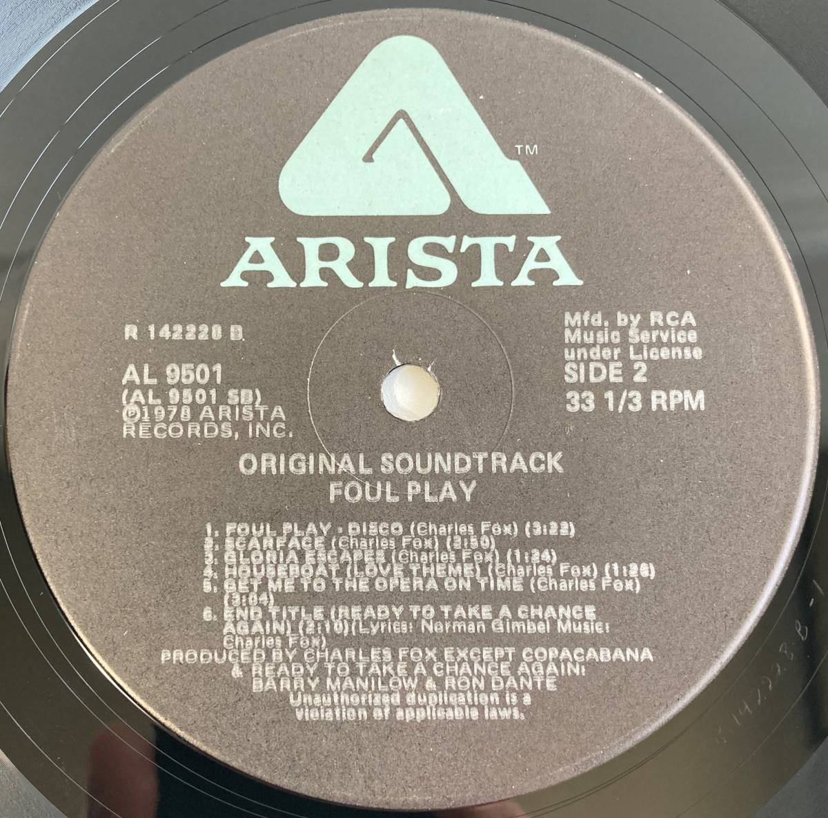 ファール・プレイ (1978) チャールズ・フォックス, バリー・マニロウ 米盤LP Arista AL 9501_画像6