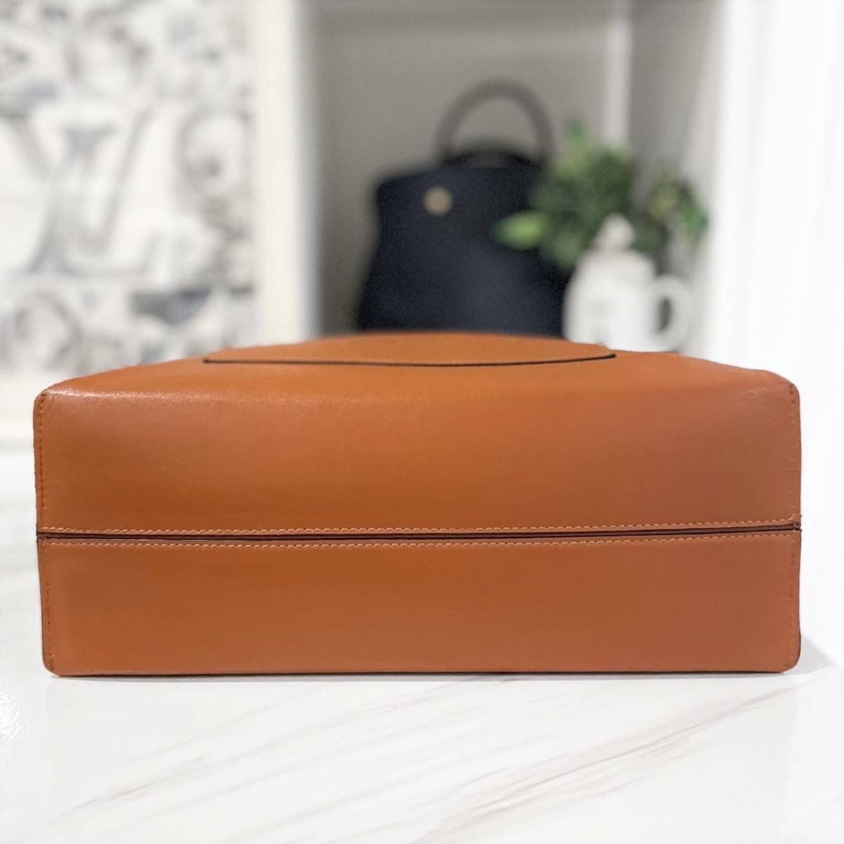 美品☆ ロエベ トートバッグ ショッパー ブラウン×黒 レザー