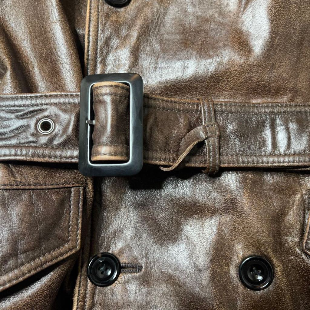 即決☆EDGE RUPERT☆M レザーロングコートエッジ トレンチコート