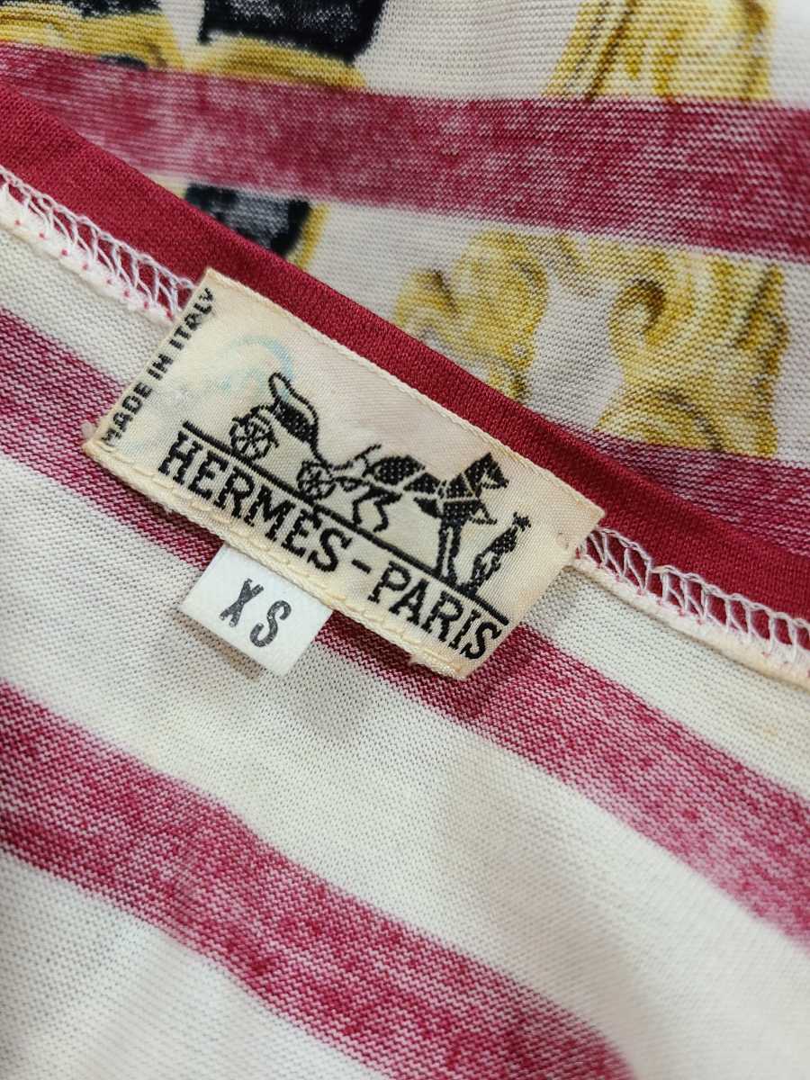 1円～ HERMES エルメス 長袖 Tシャツ ボーダー ホワイト レッド トップス カットソー_画像6