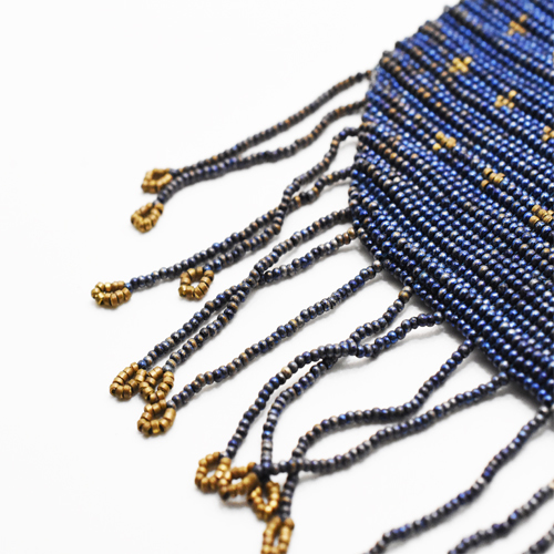  antique blue black × Gold party beads bag 