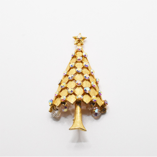 1960s'　ヴィンテージ　クリスマスツリー　オーロララインストーン＆ビーズ　ブローチ