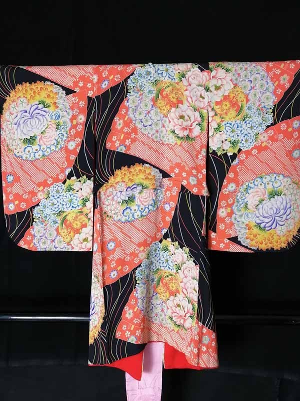 海外花系 稚児や唐子アンティーク着物錦紗縮緬の 古布 一反 - 通販