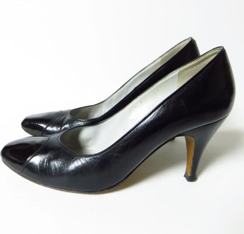 【アパレル】Christian Dior SOULIERS クリスチャンディオール レザー パンプス 黒 切り返し エナメル ブラック 5 1/2 約23~24㎝ ブランド