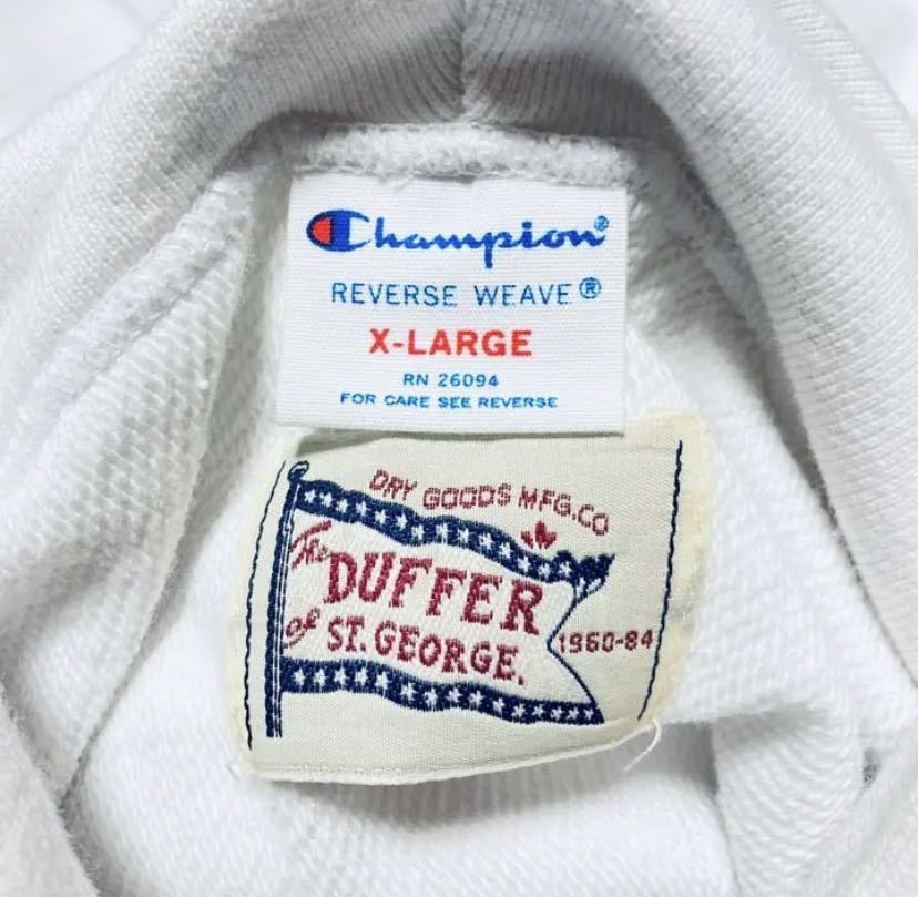 【アパレル】希少サイズ Champion DUFFER チャンピオン XLサイズ 別注リバースウィーブ パーカー スエット トレーナー 白 ホワイト_画像5