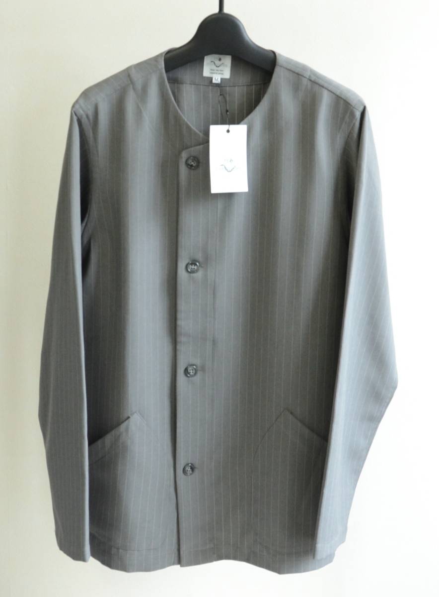 未使用 the conspires コンスパイアーズ ノーカラージャケット striped nc jacket グレー size M_画像1