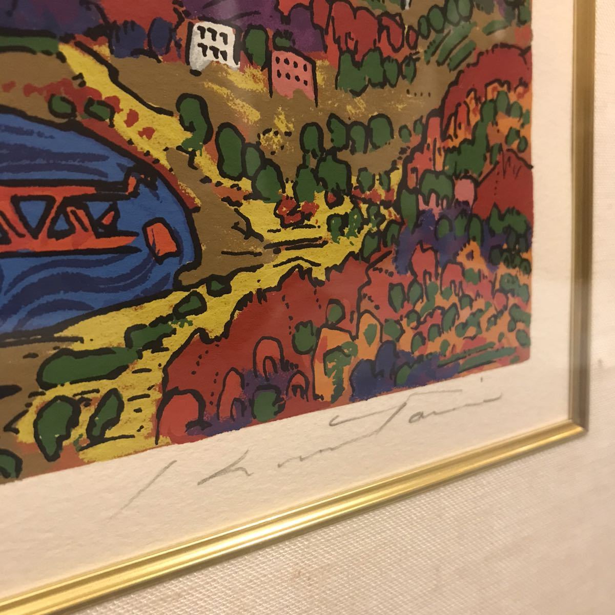 真作保証】絹谷幸二「接吻」リトグラフ 直筆サイン 額装 絵画 版画