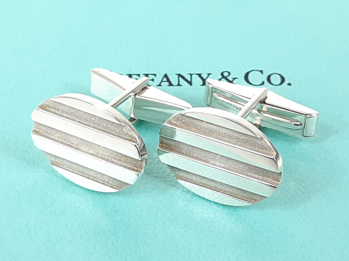 送料無料あり ティファニー TIFFANY オーバルストライプ カフス