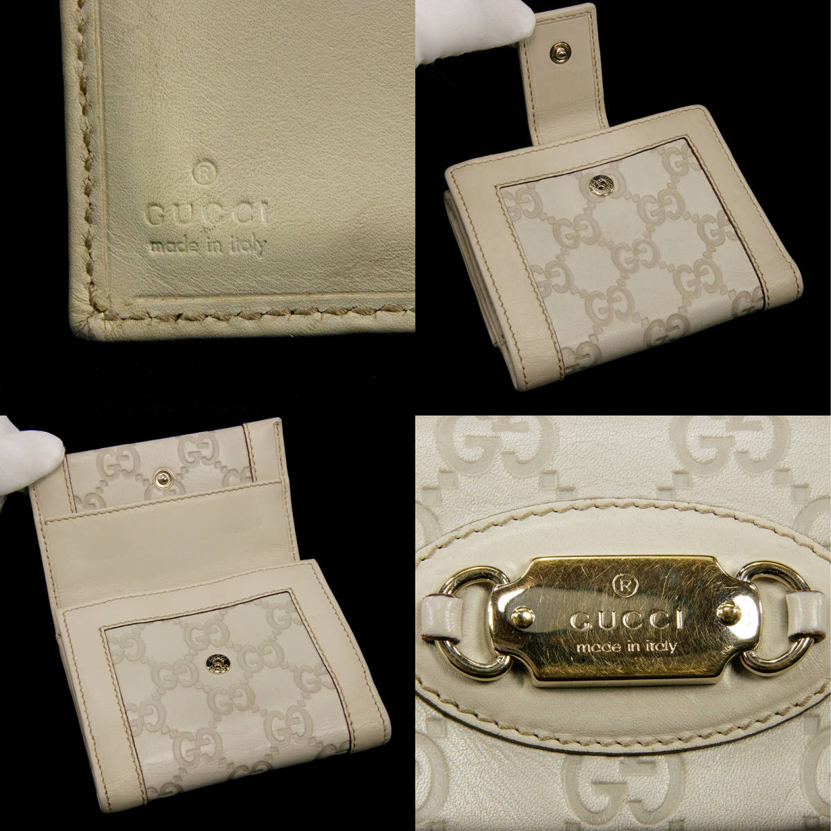 【全額返金保証・送料無料・良品】GUCCI・グッチ・短財布・二つ折り財布(グッチシマ・人気・白・ホワイト・コンパクト・スリム・D129)