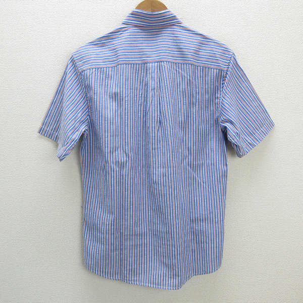 s# Kangol /KANGOL полоса рисунок короткий рукав BD рубашка [L] бледно-голубой серия /MENS/62[ б/у ]