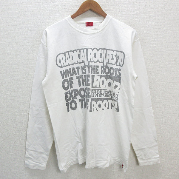 a■リーバイス/Levi's プリント 長袖Tシャツ【L】白/MENS/37【中古】_画像1