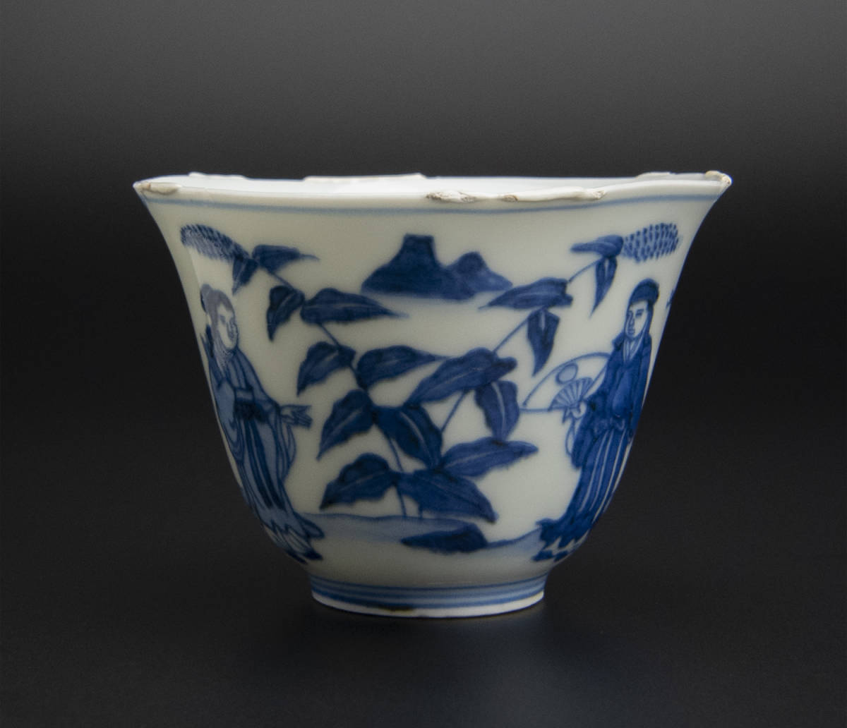 清 青花人物紋杯 大明成化年制款　中国 古美術
