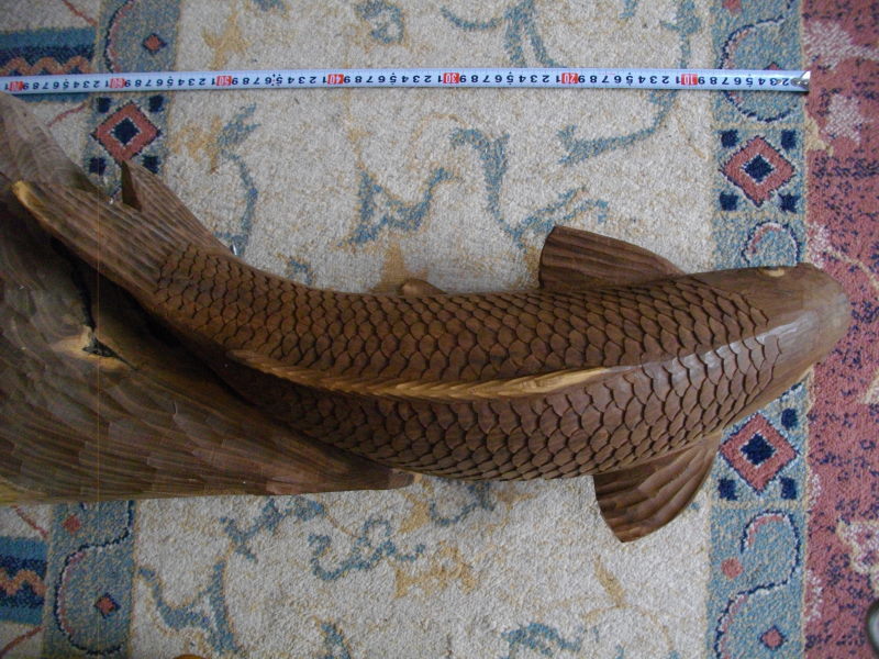 送料無料 まとめて 木彫りの鯉・作家物・H80×W33×D19cm
