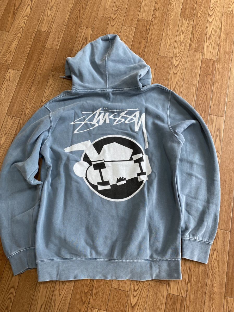 STUSSY プルオーバーパーカー Skateman Pigment Dyed M ステューシー スケートマン くすみブルー ピグメント加工  ヴィンテージ