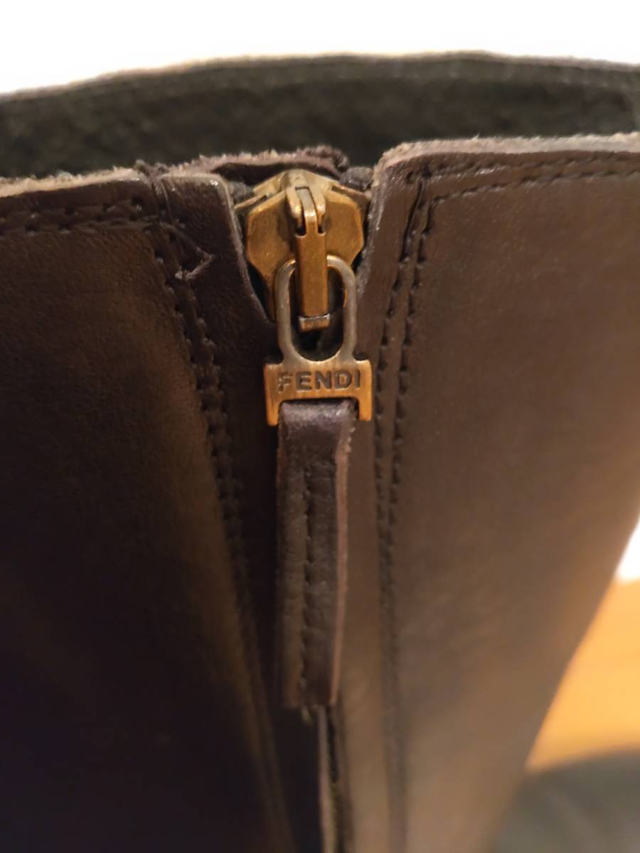 レア FENDI フェンディ レースアップブーツ ズッカ柄 レザー ブラック
