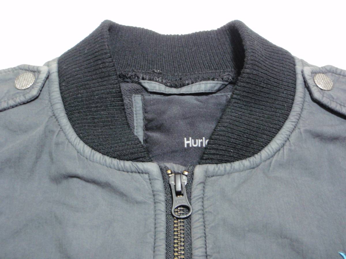 USED* дефект иметь Harley Hurley Logo вышивка ZIP UP жакет MA-1 блузон пепел S размер 