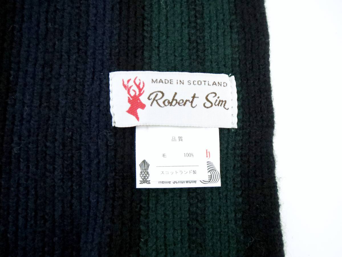 二点落札で送料無料！　スコットランド製　 robert sim ロバートシム　 毛 １００％　紺 グリーン マフラー　ネイビー　緑_画像3
