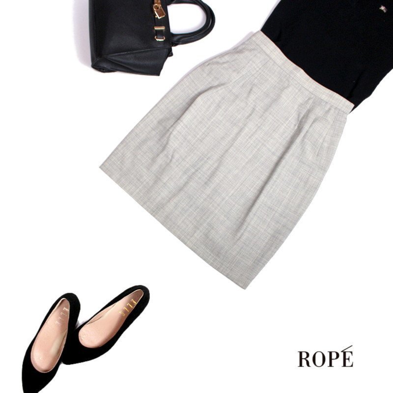 美品 ロペ Rope ■ 秋 冬 シンプル 毛100％ まだらカラー スーツ タイトスカート 9号 グレー 定番 _画像1
