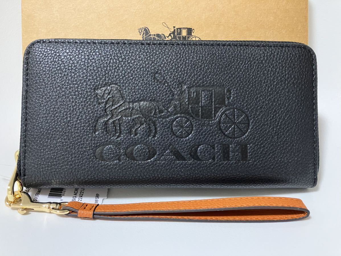 COACH コーチ 長財布 ブラック 黒色 レインボーストラップ付き-