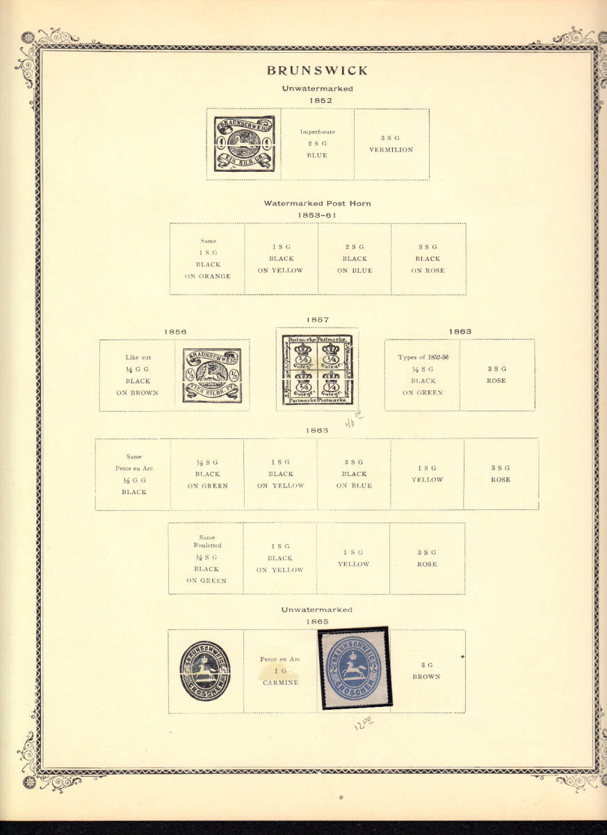 戦前ドイツ地方切手②バーデン大公国、ブラウンシュヴァイク（1862、65年）リーフ2枚[S029] ※余白を折って発送_画像2