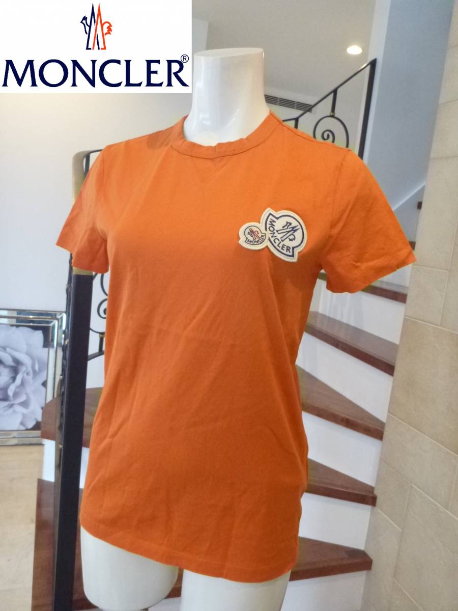 美品 MONCLER モンクレール★オレンジ　半袖　ダブルワッペン　Tシャツ　モンクレールジャパン　XS