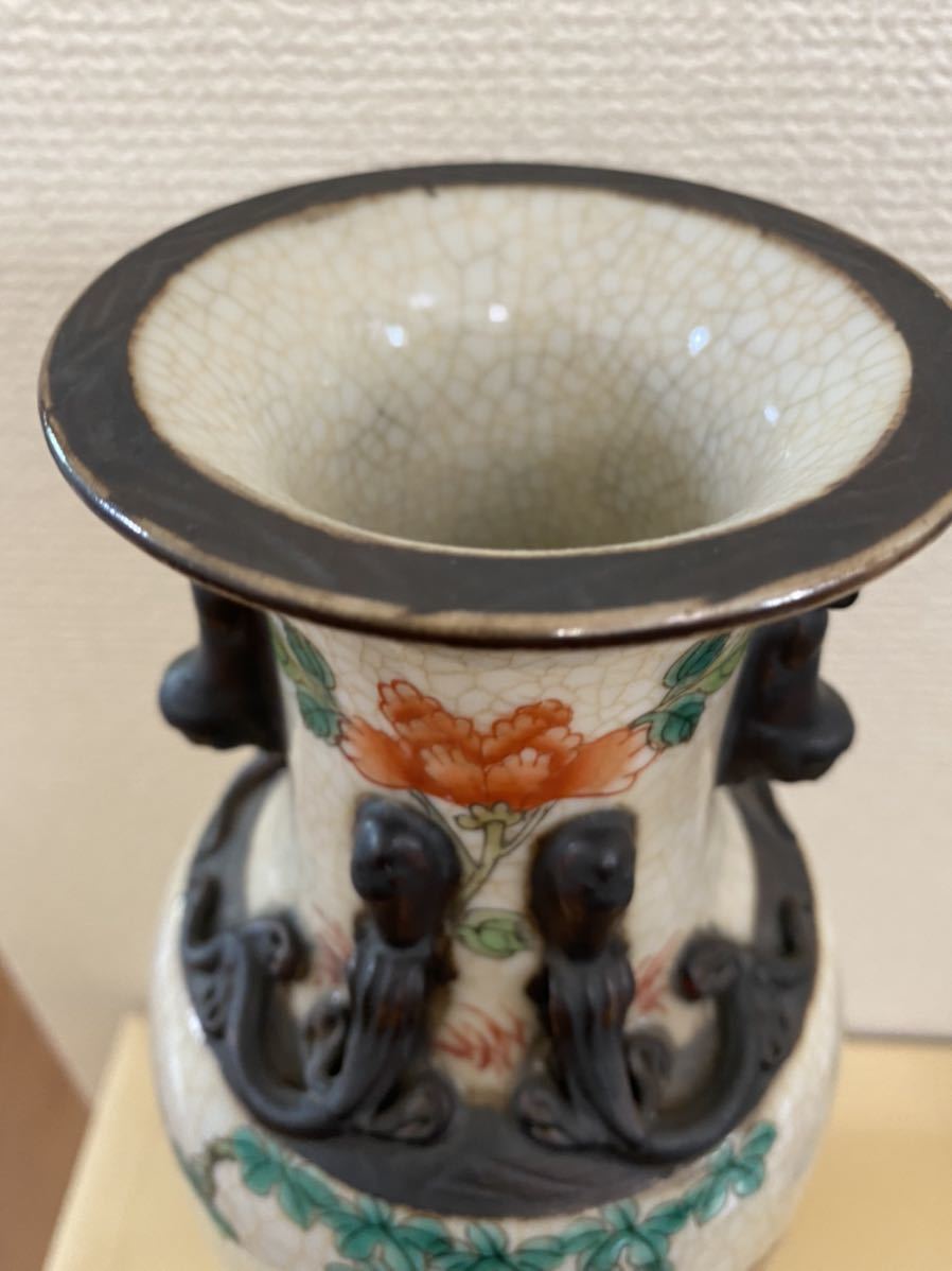 中国 古美術 成化年造款哥釉鉄泥粉彩鳳鳥花器古玩 蔵出 .骨董品 中国 古美術 成化年造款哥釉鉄泥粉彩鳳鳥花器古玩 蔵出 .骨董品