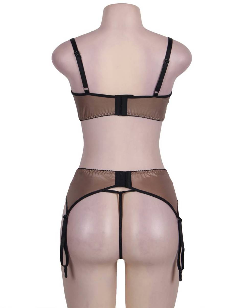 80313 M size open bust bra garter belt shorts set sexy Ran Jerry underwear tea color 