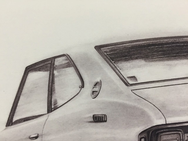  Toyota TOYOTA 27 Trueno rear [ pencil sketch ] famous car old car illustration A4 size amount attaching autographed 